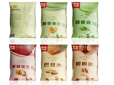 Delicious Assorted Flavored Snacks With Broad Beans Peanuts And Nuts 3d model