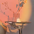 Modern Chrome Side Table With Clear Glass Vase Yellow Flower Branches And Soft Light Shadow Gray Wall