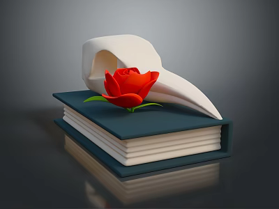 Elegant Blue Book With Red Rose And White Decorative Scroll 3d model