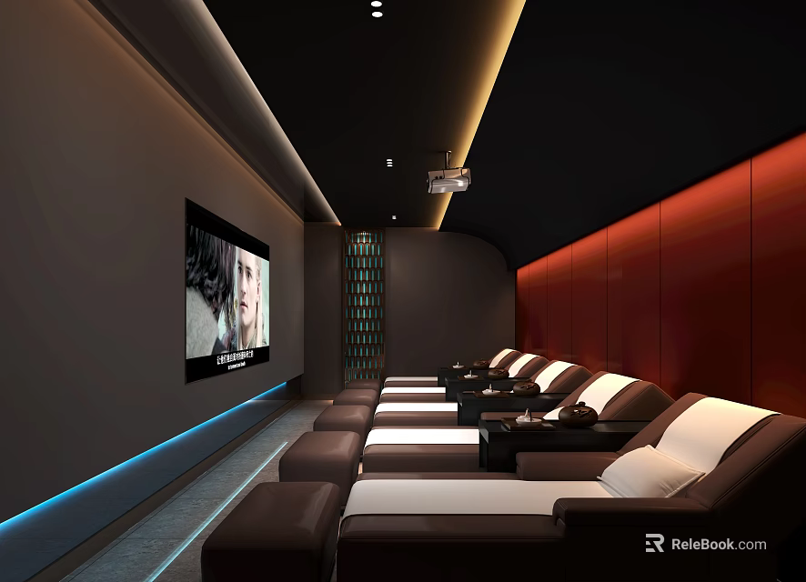 SPA Sauna Relaxation Space With Reclining Seats Large Screen And Ambient Lighting 3d model 