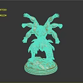 Golden Multi Armed Muscular Character Statue With Mythical Creature Design And Detailed Base