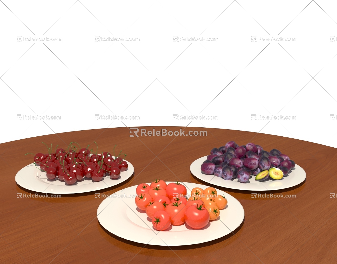 Tomato Plum Cherry Tomato Fruit Plate Tabletop Tomato Cherry Plum Fruit Plate 3d model