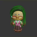 Cartoon Character With Long Brown Hair Red Glasses Red Top Black Skirt And Gold Pendant