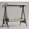 Comfortable Outdoor Hanging Chair With Beige Cushions White Canopy And Black Metal Frame