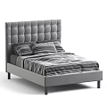 Modern Double Bed With Tufted Headboard And Striped Bedding Pillows 3d model