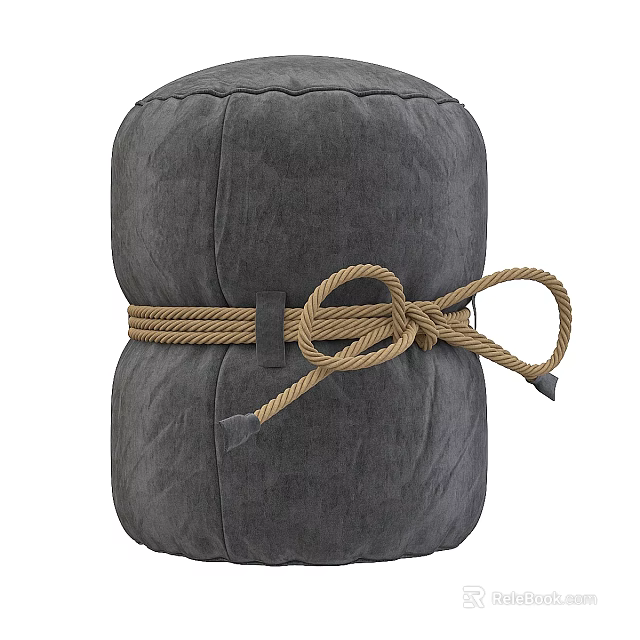 Gray Fabric Sofa Stool Featuring Jute Rope Knotted Design For Modern Decor 3d model 