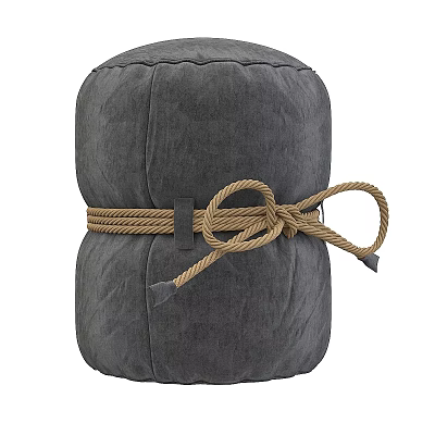 Gray Fabric Sofa Stool Featuring Jute Rope Knotted Design For Modern Decor 3d model