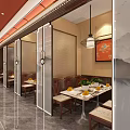 Private Room Interior Design With Transparent Partitions Dining Table Chairs Marble Floor And Pendant Lights