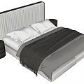 Modern Double Bed with Ribbed Headboard Bedspread Pillows and Nightstand 3d model