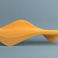 Modern Orange Wave Shaped Outdoor Chair With Sleek Curves And Wooden Texture
