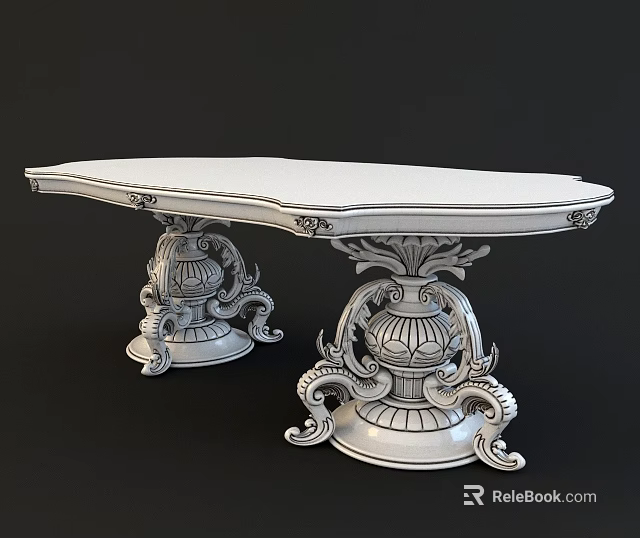 Elegant White Table With Ornate Carved Base And Intricate Decorative Pedestal Design 3d model 