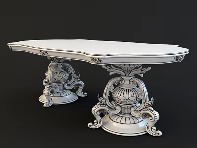 Elegant White Table With Ornate Carved Base And Intricate Decorative Pedestal Design 3d model
