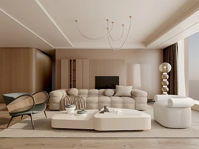 Modern Living Room Interior Design With Comfortable Sofa White Coffee Table And Metal Chandelier 3d model