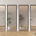 Modern Hinged Doors With Various Glass Textures And Black Frames In Interior Space 3d model