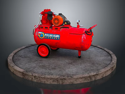 Red PACKAIR Portable Air Compressor with Wheels on Concrete Platform 3d model