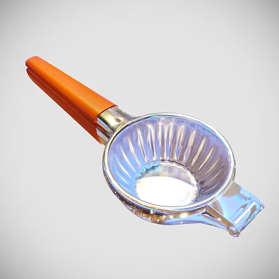 Efficient Manual Citrus Juicer With Orange Handle And Silver Metal Body For Kitchen Use 3d model