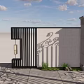 Modern Garden Feature Wall With Textured Stone Black Slatted Panels And Lush Plants