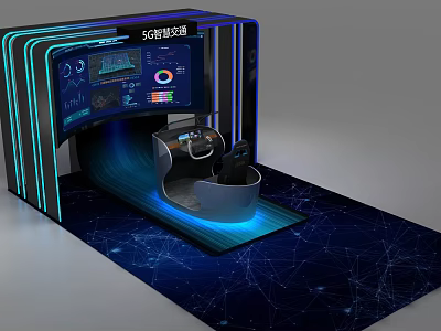 5G Intelligent Transportation Interactive Showcase With Data Screens Cockpit And Blue Lighting 3d model