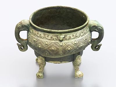 Ornamental Decorative Bronze Set with Elephant Trunk Handles Animal Shaped Feet and Intricate Patterns 3d model