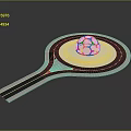 Racquet Shaped Structure With Central Soccer Ball And Circular Road Lines Design