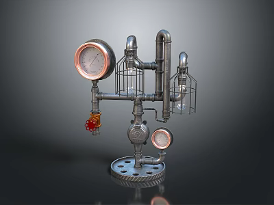 Industrial Equipment With Metal Pipes Pressure Gauges Control Valve And Gear Base Structure 3d model