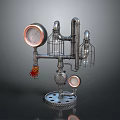 Industrial Equipment With Metal Pipes Pressure Gauges Control Valve And Gear Base Structure