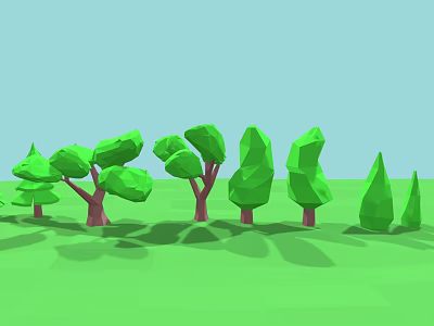 Cartoon Scene With Low Poly Green Trees Pink Trunks And Green Grass 3d model