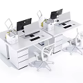 Modern Office Workstations With Computer Monitors Keyboards White Chairs And Drawers 3d model