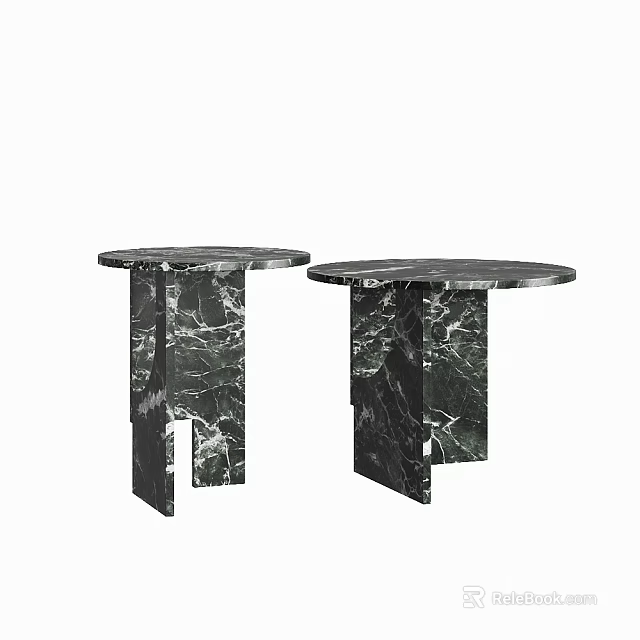 Two Modern Round Black Marble Coffee Tables With Unique Geometric Legs 3d model