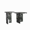 Two Modern Round Black Marble Coffee Tables With Unique Geometric Legs 3d model