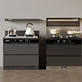 Modern Kitchen Integrated Stoves With Black Cooktop Hood And Utensils