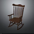 Classic Solid Wood Rocking Chair Featuring Curved Rockers And Vertical Slat Backrest Design