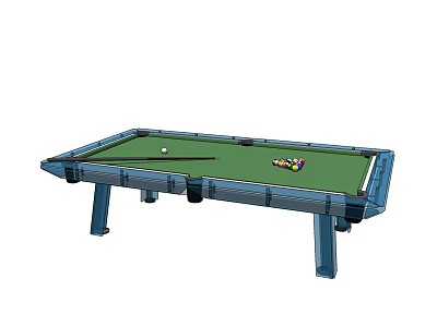 Professional Billiard Table With Green Felt Surface Blue Frame Legs Billiard Balls And Cue Stick 3d model
