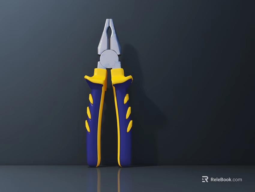 Professional Hardware Tool Pliers with Yellow and Blue Handles and Metal Head 3d model 