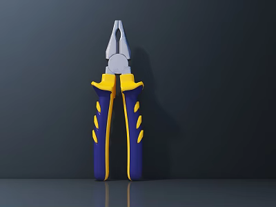 Professional Hardware Tool Pliers with Yellow and Blue Handles and Metal Head 3d model