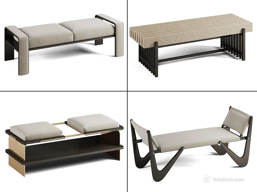Modern Sofa Bench Various Designs With Upholstered Seats And Unique Frames 3d model