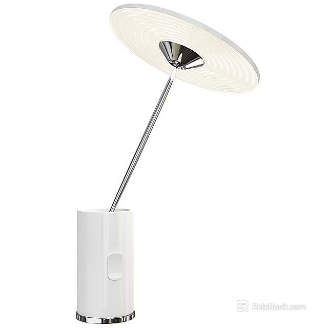 Modern Minimalist Table Lamp With White Base Adjustable Metal Pole And Round Lampshade 3d model 
