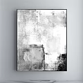 Black and White Abstract Painting With Irregular Dots Lines and White Background