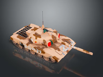 Military Tank With Camouflage Pattern Turret Cannon Barrel Tracks Antenna And Number Markings 3d model