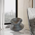 Modern Living Dining Room Interior With Gray Wall Brown Sofa And Round Coffee Table