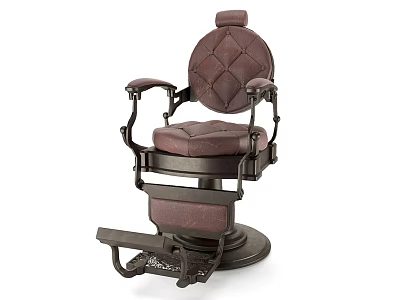 Vintage Barber Chair With Tufted Leather Seat And Metal Frame Footrest 3d model