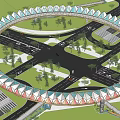 Round Overpass Geometric Angular Diamond Roof Covered Bridge 3d model