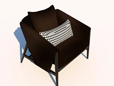 Modern Single Sofa with Dark Brown Upholstery Black and White Checkered Cushion and Metal Legs 3d model