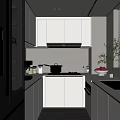 Modern Kitchen Interior Design With White Cabinets Black Appliances Countertop And Window Blinds