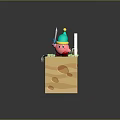 Cartoon Style Terrain With Yellow Platform Green Plants Brown Holes And White Pillars