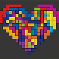 Colorful Building Blocks Forming Heart Shape Structure On Dark Background With Reflection 3d model