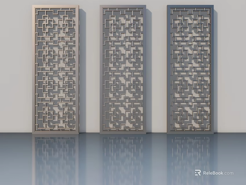 Three Modern Hinged Doors With Intricate Geometric Patterns For Interior Design 3d model