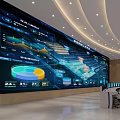 Modern Intelligent Monitoring Room With Large Digital Screens Control Workstations And Data Visualization