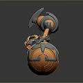 Mechanical Creature Character With Orange Gray Spherical Body Blue Glowing Parts And Claw Arms