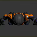 3D Model of Astronaut in Orange Black Spacesuit with Pink Purple Accents on Gray Background